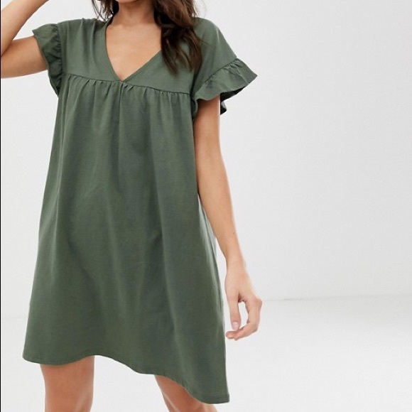 ASOS DESIGN mini reversible cottonslub smock dress - Picture 1 of 4